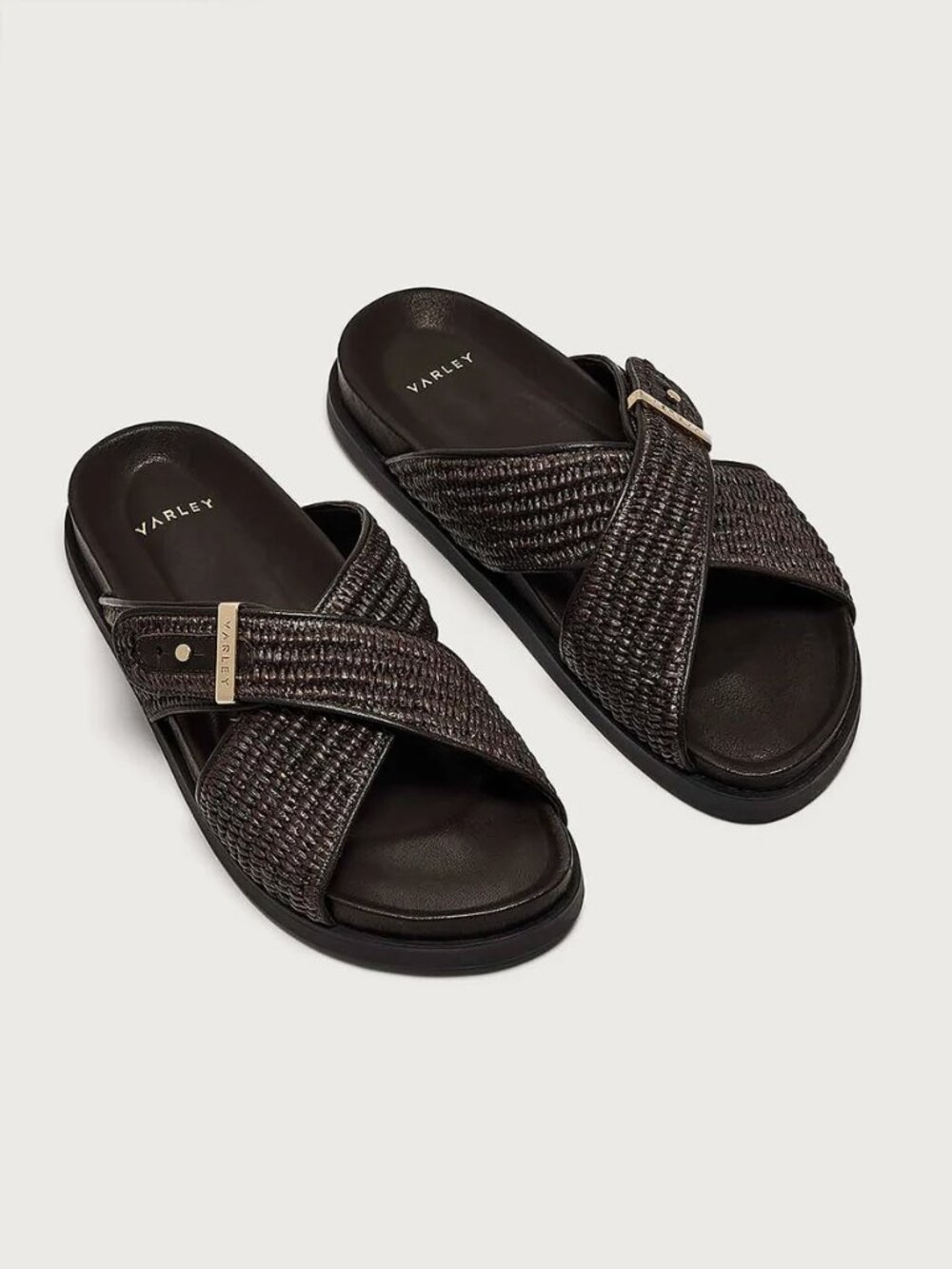 Varley Esla Slide Sandals Textile - Ebony Brown Size 7